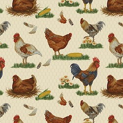 Cream/Multi - Roosters and Chickens